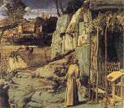 BELLINI, Giovanni St Francis in the Wilderness oil on canvas